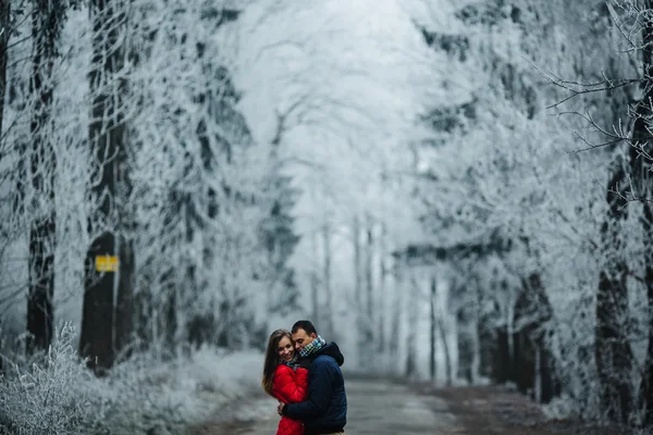 Paar lopen op een winter park — Stockfoto