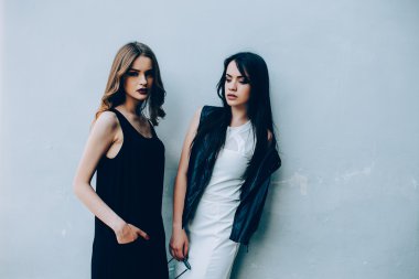 İki güzel arkadaş beyaz arka plan üzerinde poz