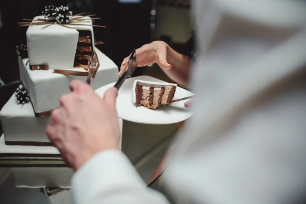 Sposa e sposo è taglio torta — Foto Stock