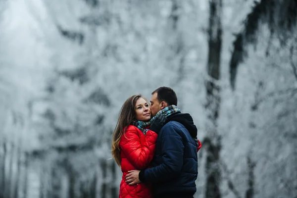 Paar spaziert auf einem Winterpark — Stockfoto