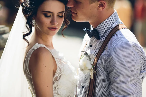 Bruden og brudgommen poserer – stockfoto