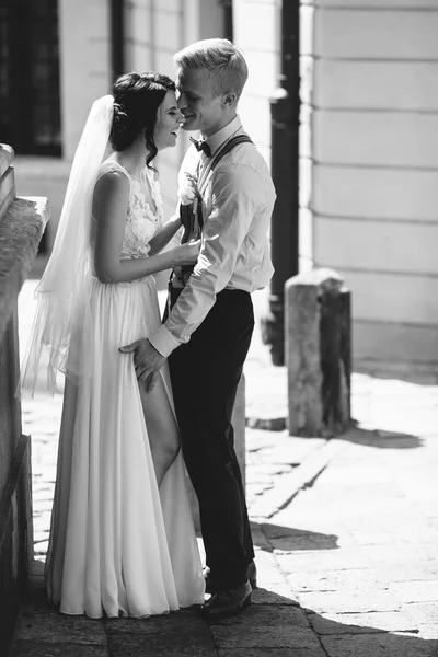 A noiva e o noivo posando — Fotografia de Stock