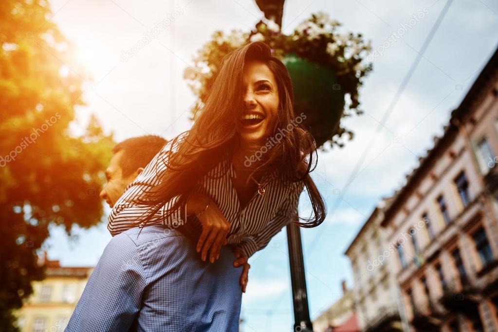 Couple have fun in the city