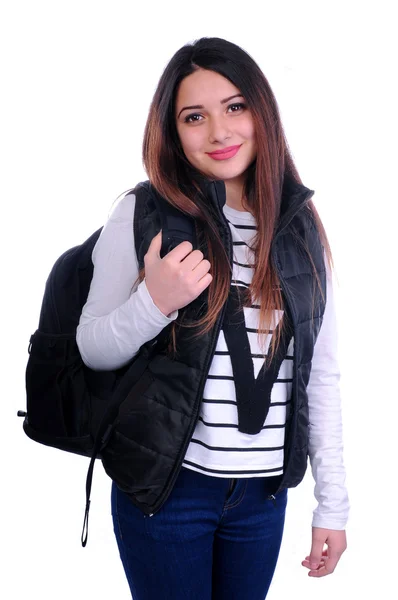 Sevimli öğrenci sırt çantası ile ayakta