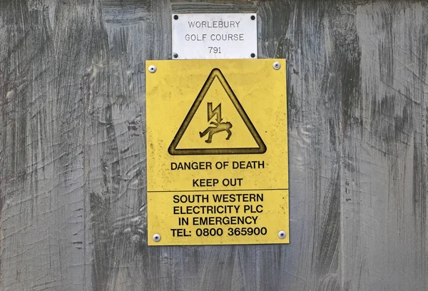 Sign Warning Danger Death Door Electricity Substation Weston Super Mare — Stok fotoğraf