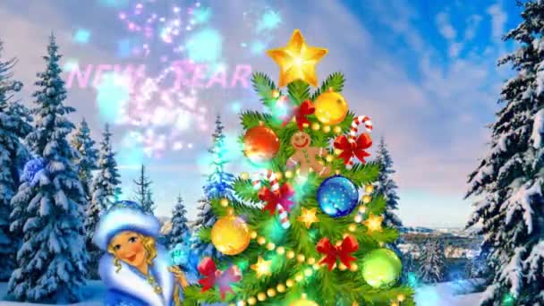 Mutlu Yıllar Noel Baba Noel Ağacı — Stok video