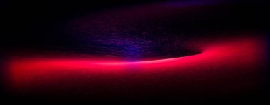 Kalıplı, neon kırmızısı bir parıltı dramatik, girdap gibi bir ufuk oluşturur. Mor ipuçlarıyla karanlık, soyut bir boşluğa doğru çekilir..