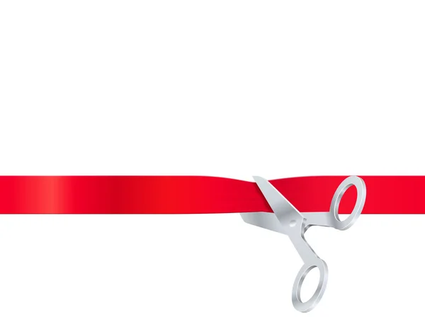 Tijeras cortar la cinta roja — Vector de stock