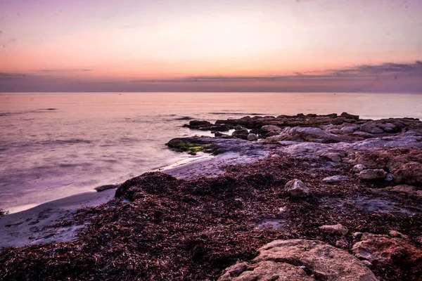 Plaża Carabassi Alicante Hiszpania Wschodzie Słońca — Zdjęcie stockowe