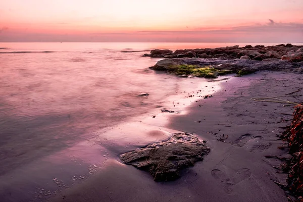 Pláž Carabassi Alicante Španělsko Při Východu Slunce — Stock fotografie
