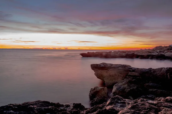 Pláž Carabassi Alicante Španělsko Při Východu Slunce — Stock fotografie