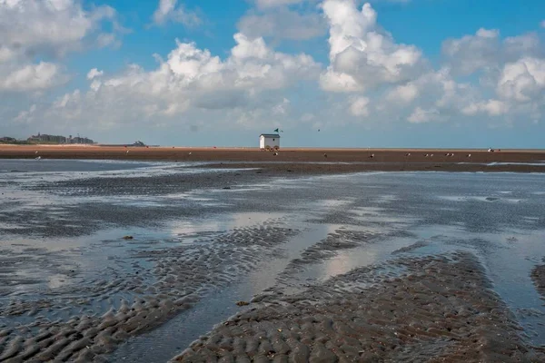 Piękna Długa Plaża Zeebrugge Morzu Północnym Belgii Latem — Zdjęcie stockowe