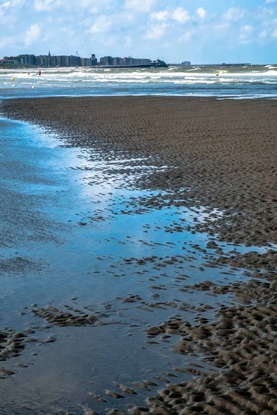 Чудовий Довгий Пляж Зеєбрюгге Північному Морі Бельгія Влітку — стокове фото