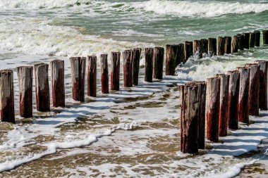 Hollanda 'nın Kuzey Denizi' ndeki Domburg plajı güçlü bir rüzgarlı günde