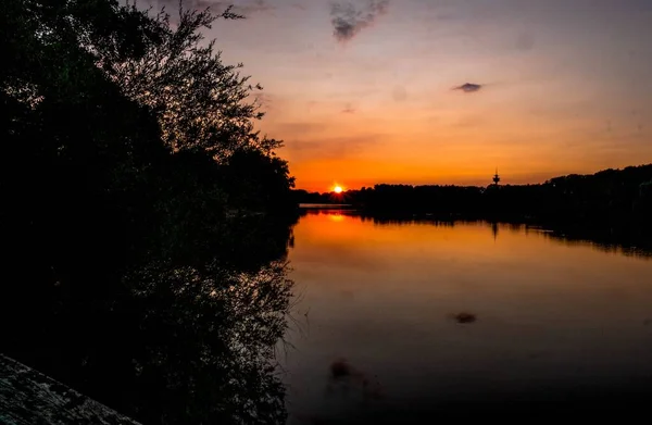 Lac Kaarst Allemagne Coucher Soleil — Photo