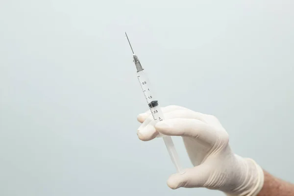 Main Infirmière Avec Gants Seringue Avec Vaccin Contre Covid — Photo