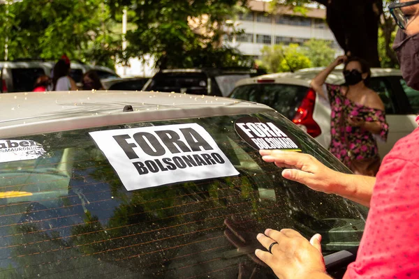 Bolsonaro Nun Görevden Alınması Için Gösteri Çağrısı Arabanın Camına Poster — Stok fotoğraf