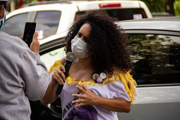 Başkan Bolsonaro Nun Görevden Alınmasını Talep Eden Bir Protestoda Maskeli — Stok fotoğraf