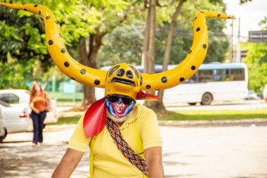 Tipik Cavalhadas inek maskeli adam, Goias halk festivali.
