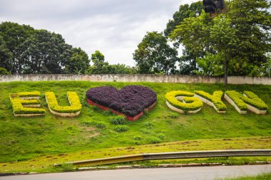  Goiania şehrindeki süs bitkileriyle yazılmış Goiania 'yı seviyorum..