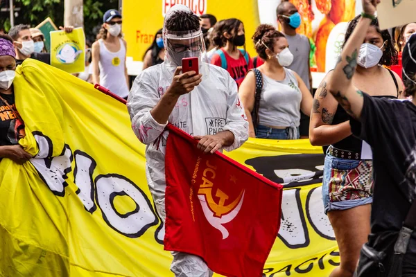 Foto Tomada Durante Una Protesta Contra Presidente Brasil Bolsonaro Pidiendo — Foto de Stock