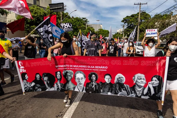 Protesters Wearing Protective Masks Carrying Banners Posters Protest Photo Taken — Stock Photo, Image