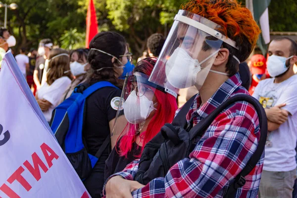 Protest Zdjęcie Zrobione Podczas Protestu Przeciwko Prezydentowi Brazylii Bolsonaro Prosząc — Zdjęcie stockowe