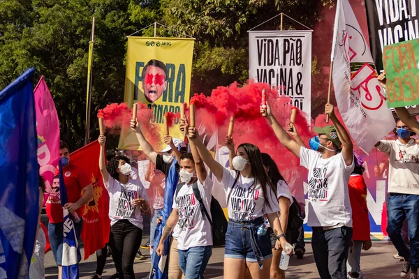 Protesto Brezilya Cumhurbaşkanı Bolsonaro Karşı Düzenlenen Bir Protesto Sırasında Çekilen — Stok fotoğraf