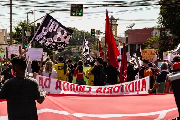 Protesto Foto Tirada Durante Protesto Contra Presidente Brasil Bolsonaro Pedindo — Fotografia de Stock