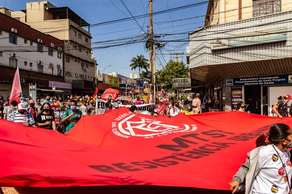 Protest Fotografie Pořízená Během Protestu Proti Brazilskému Prezidentu Bolsonarovi Žádající — Stock fotografie