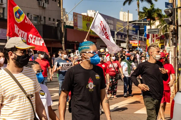 Protest Fotografie Pořízená Během Protestu Proti Brazilskému Prezidentu Bolsonarovi Žádající — Stock fotografie