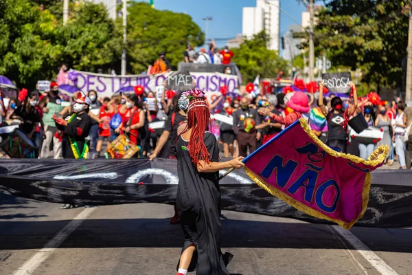 Foto Tomada Durante Una Protesta Contra Presidente Brasil Bolsonaro Acusado — Foto de Stock