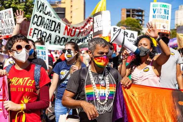 Foto Tirada Durante Protesto Contra Presidente Brasil Bolsonaro Acusado Negligência — Fotografia de Stock