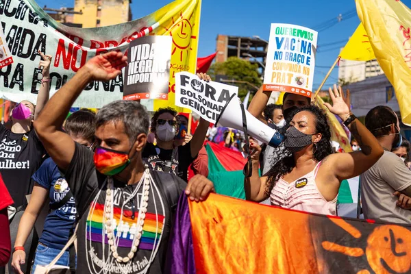 Foto Tomada Durante Una Protesta Contra Presidente Brasil Bolsonaro Acusado — Foto de Stock