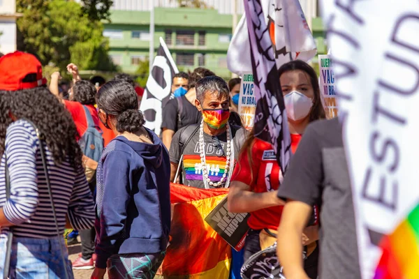 Brezilya Başkanı Bolsonaro Karşı Yapılan Bir Protesto Sırasında Çekilmiş Bir — Stok fotoğraf