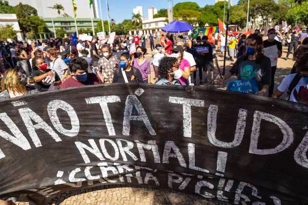 Foto Tirada Durante Protesto Contra Presidente Brasil Bolsonaro Acusado Negligência — Fotografia de Stock