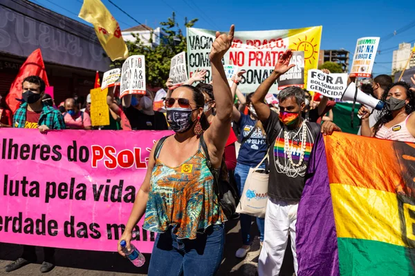 Fotografie Pořízená Během Protestu Proti Brazilskému Prezidentovi Bolsonarovi Obviněná Nedbalosti — Stock fotografie