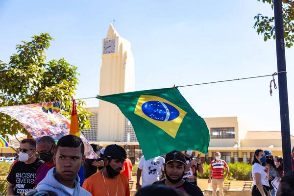 Foto Tirada Durante Protesto Contra Presidente Brasil Bolsonaro Acusado Negligência — Fotografia de Stock