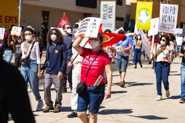 Foto Tomada Durante Una Protesta Contra Presidente Brasil Bolsonaro Acusado — Foto de Stock