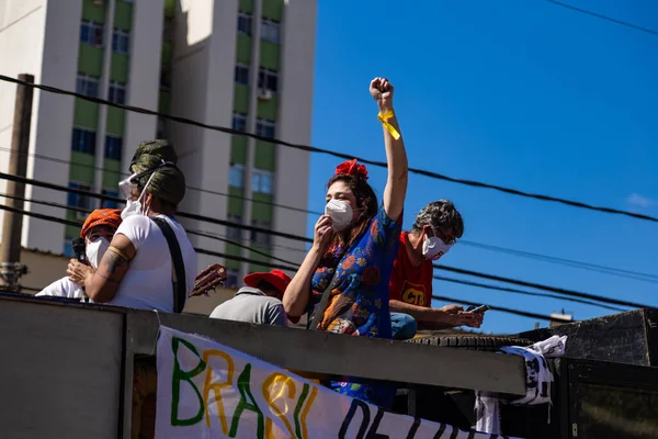 Zdjęcie Zrobione Podczas Protestu Przeciwko Prezydentowi Brazylii Bolsonaro Oskarżonemu Nadużycia — Zdjęcie stockowe