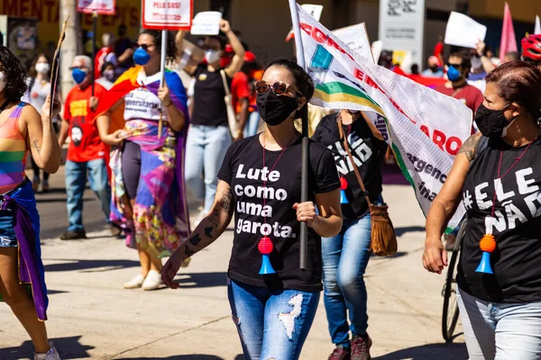 Foto Tomada Durante Una Protesta Contra Presidente Brasil Bolsonaro Acusado —  Fotos de Stock