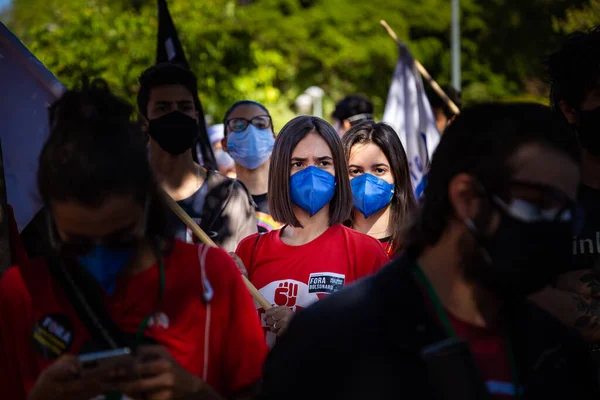 ブラジル大統領 Bolsonaroに対する抗議の間に撮影された写真は ワクチンの購入における不適切な行為を非難した — ストック写真