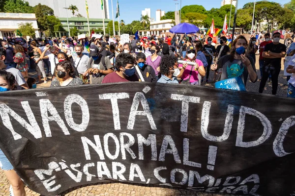 Fotografie Pořízená Během Protestu Proti Brazilskému Prezidentovi Bolsonarovi Obviněná Nedbalosti — Stock fotografie
