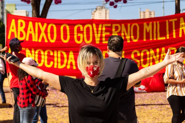 ジェール ボルソナーロ大統領に抗議して撮影された写真 24J ブラジル周辺の抗議の日 — ストック写真