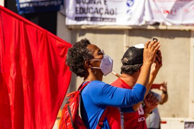 Fotoğraf, Başkan Jair Bolsonaro 'ya karşı düzenlenen bir protesto sırasında çekildi. 24J - Brezilya genelinde protestolar günü.