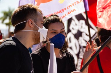 Fotoğraf, Başkan Jair Bolsonaro 'ya karşı düzenlenen bir protesto sırasında çekildi. 24J - Brezilya genelinde protestolar günü.