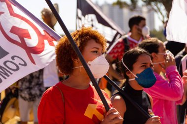 Fotoğraf, Başkan Jair Bolsonaro 'ya karşı düzenlenen bir protesto sırasında çekildi. 24J - Brezilya genelinde protestolar günü.