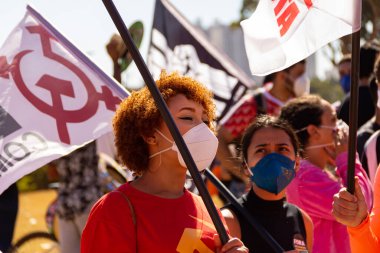 Fotoğraf, Başkan Jair Bolsonaro 'ya karşı düzenlenen bir protesto sırasında çekildi. 24J - Brezilya genelinde protestolar günü.