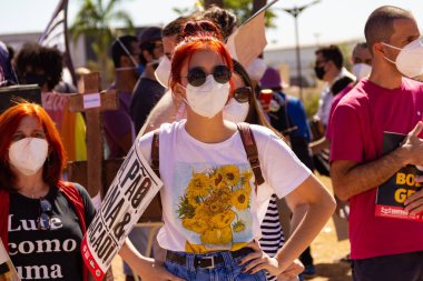 Fotoğraf, Başkan Jair Bolsonaro 'ya karşı düzenlenen bir protesto sırasında çekildi. 24J - Brezilya genelinde protestolar günü.