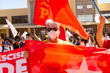 Fotoğraf, Başkan Jair Bolsonaro 'ya karşı düzenlenen bir protesto sırasında çekildi. 24J - Brezilya genelinde protestolar günü.